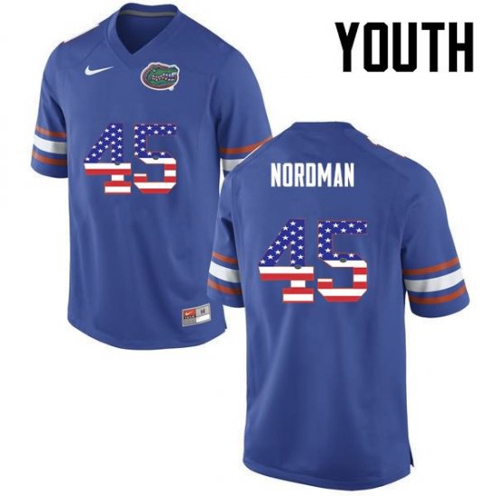 Youth Florida Gators #45 Charles Nordman NCAA Nike Blue USA Flag Fashion Authentic Stitched College Football Jersey RZK1062JD